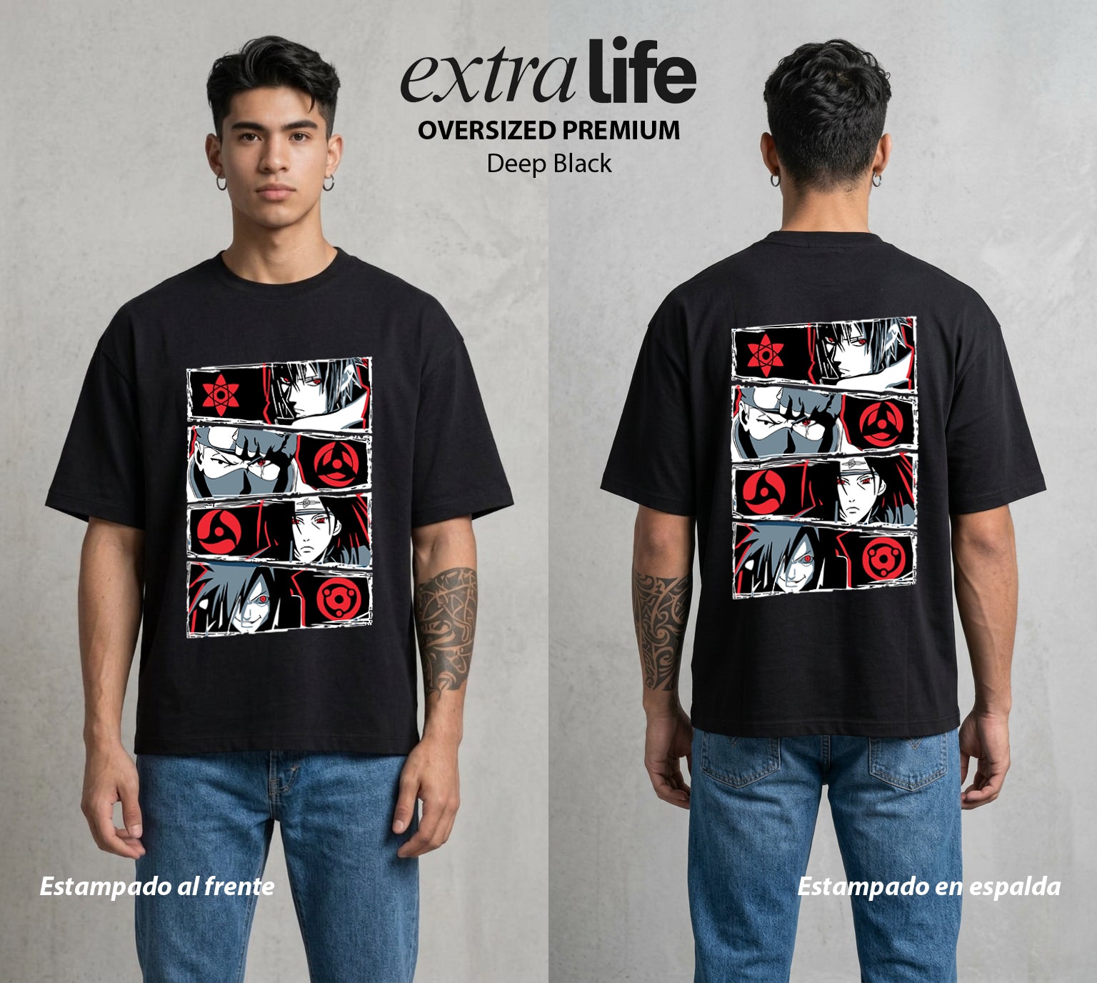 La Aldea Oculta | Mirada del Zorro #04801 - Playera Oversized Premium | Deep Black - Foto en modelo
