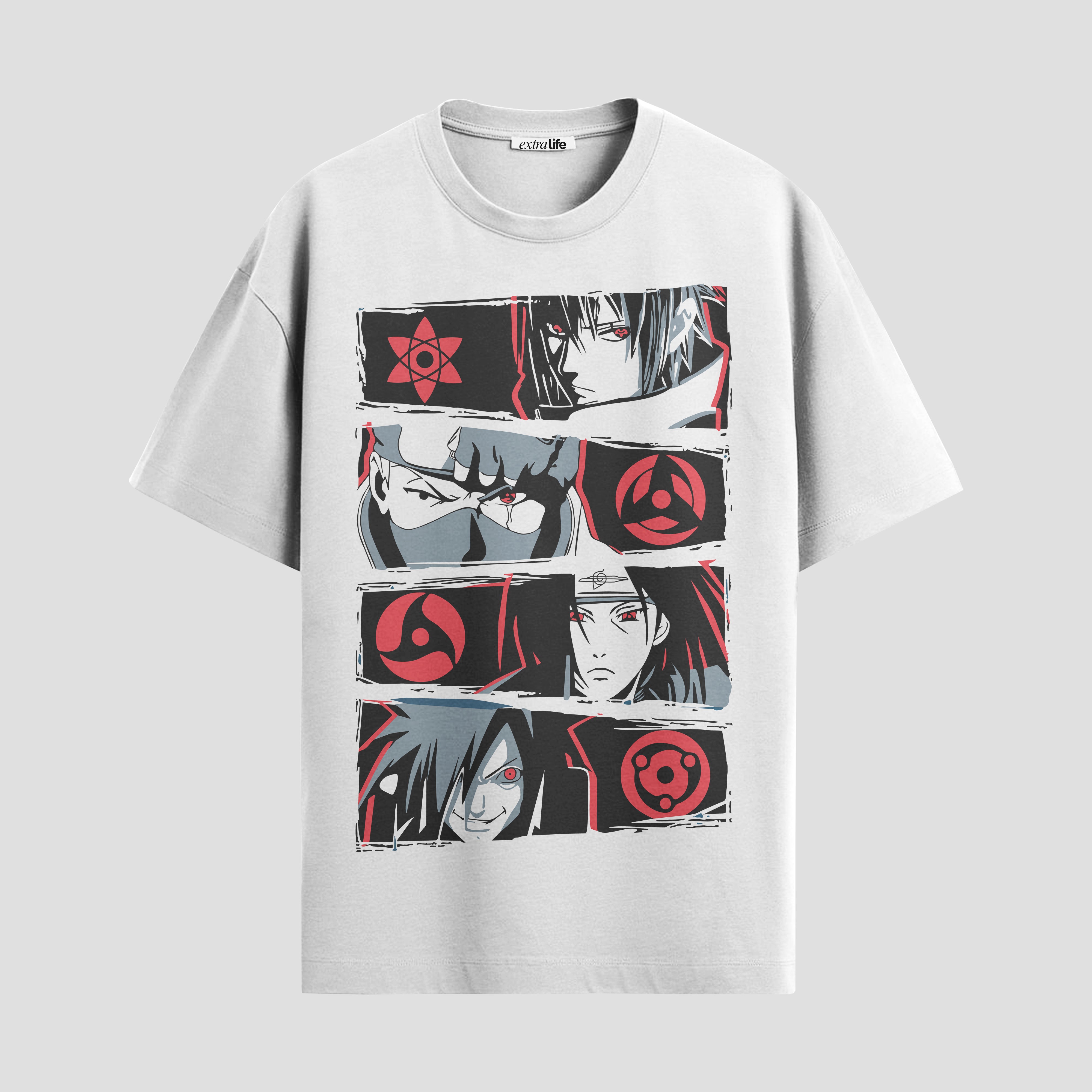 Playera urbana de anime y gaming ExtraLife MX, corte Standard Fit unisex ligero y transpirable en color Deep Black y Pure White, ropa de uso diario para gym y casual.