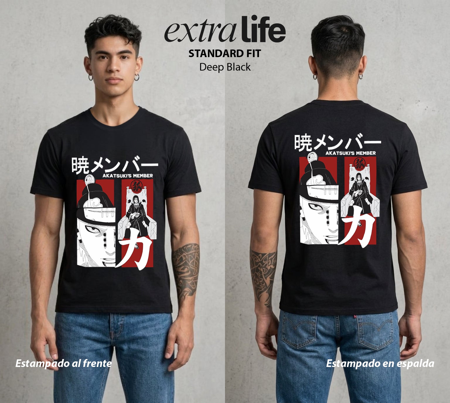 La Aldea Oculta | Dolor y Máscara #04803 - Playera Standard Fit | Deep Black - Foto en modelo