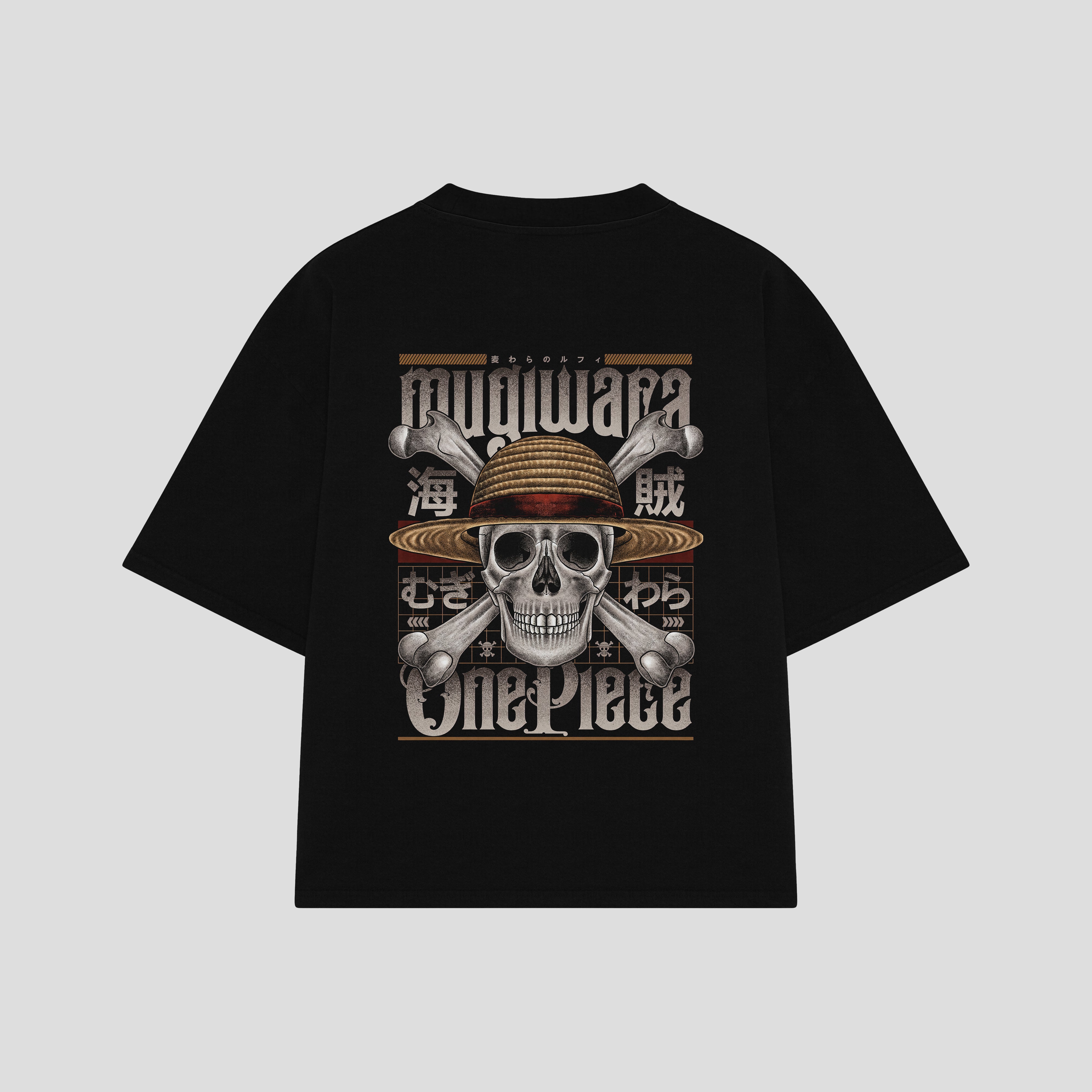 Playera streetwear premium de anime y gaming ExtraLife MX, corte boxy oversized drop shoulder heavyweight en color Deep Black y Off-White, moda urbana mexicana de culto.