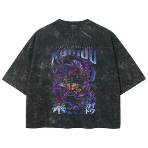 Playera streetwear premium de anime y gaming ExtraLife MX, corte boxy deluxe mineral wash heavyweight en color Acid Wash, moda urbana mexicana de culto.