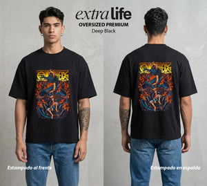 Mar de los Piratas | Sombrero vs Dragón #04806 - Playera Oversized Premium | Deep Black - Foto en modelo