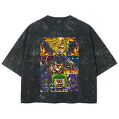 Playera streetwear premium de anime y gaming ExtraLife MX, corte boxy deluxe mineral wash heavyweight en color Acid Wash, moda urbana mexicana de culto.