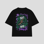Playera streetwear premium de anime y gaming ExtraLife MX, corte boxy oversized drop shoulder heavyweight en color Deep Black y Off-White, moda urbana mexicana de culto.