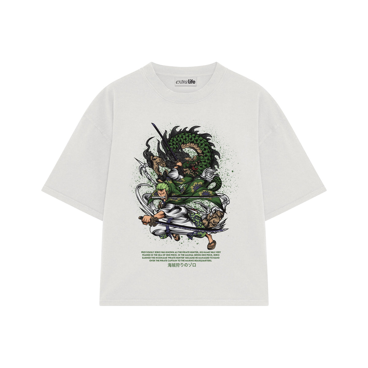 Playera streetwear premium de anime y gaming ExtraLife MX, corte oversized drop shoulder ligero y fresco en color Deep Black y Off-White, moda urbana mexicana de culto.