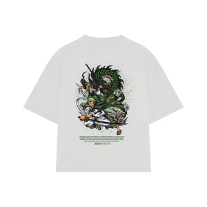 Playera streetwear premium de anime y gaming ExtraLife MX, corte boxy oversized drop shoulder heavyweight en color Deep Black y Off-White, moda urbana mexicana de culto.