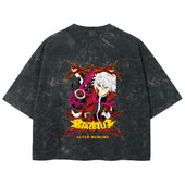 Playera streetwear premium de anime y gaming ExtraLife MX, corte boxy deluxe mineral wash heavyweight en color Acid Wash, moda urbana mexicana de culto.