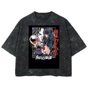 Playera streetwear premium de anime y gaming ExtraLife MX, corte boxy deluxe mineral wash heavyweight en color Acid Wash, moda urbana mexicana de culto.