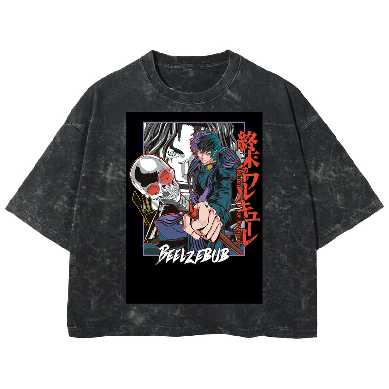 Playera streetwear premium de anime y gaming ExtraLife MX, corte boxy deluxe mineral wash heavyweight en color Acid Wash, moda urbana mexicana de culto.