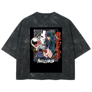 Playera streetwear premium de anime y gaming ExtraLife MX, corte boxy deluxe mineral wash heavyweight en color Acid Wash, moda urbana mexicana de culto.