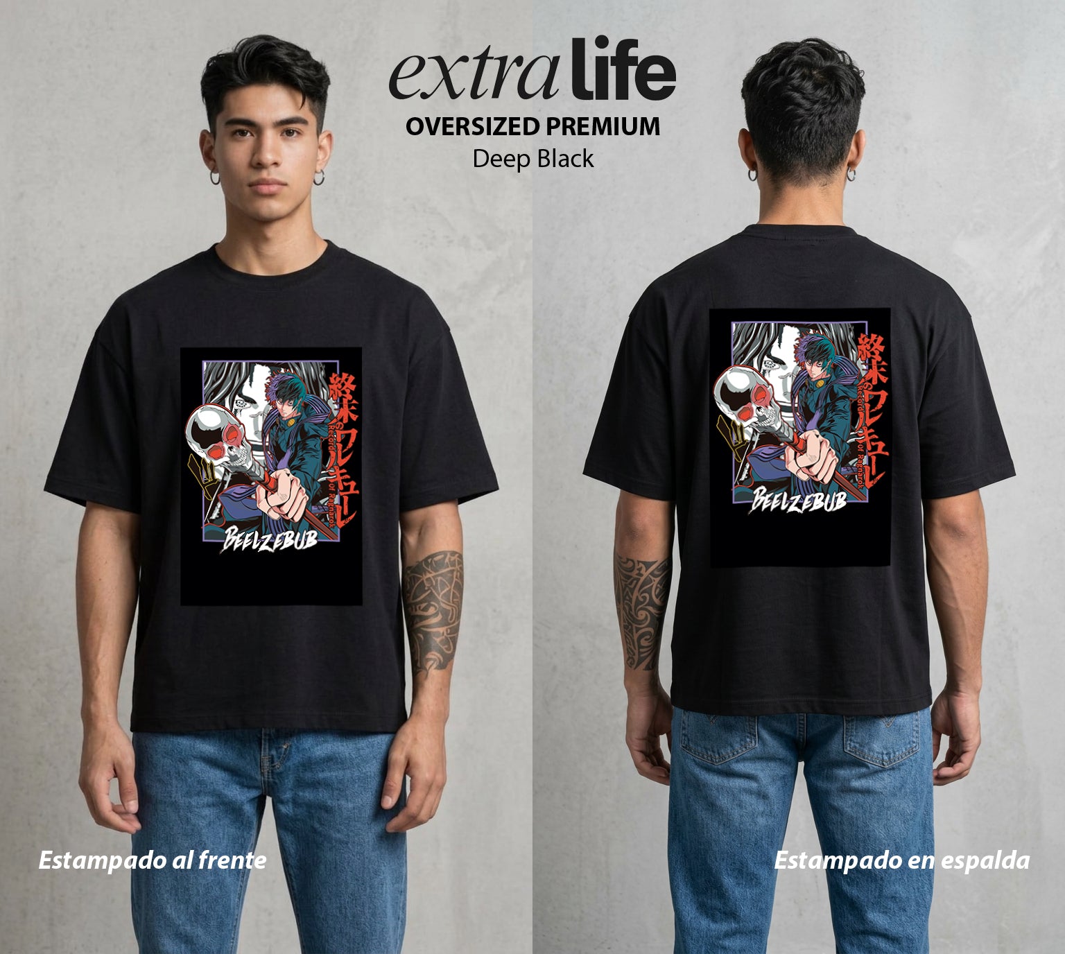 El Ragnarok Final | Señor de las Moscas #04812 - Playera Oversized Premium | Deep Black - Foto en modelo