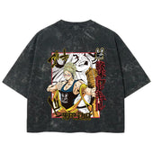 Playera streetwear premium de anime y gaming ExtraLife MX, corte boxy deluxe mineral wash heavyweight en color Acid Wash, moda urbana mexicana de culto.