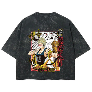 Playera streetwear premium de anime y gaming ExtraLife MX, corte boxy deluxe mineral wash heavyweight en color Acid Wash, moda urbana mexicana de culto.