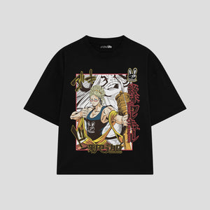 Playera streetwear premium de anime y gaming ExtraLife MX, corte boxy oversized drop shoulder heavyweight en color Deep Black y Off-White, moda urbana mexicana de culto.