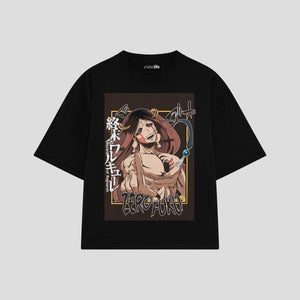 Playera streetwear premium de anime y gaming ExtraLife MX, corte boxy oversized drop shoulder heavyweight en color Deep Black y Off-White, moda urbana mexicana de culto.