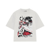 Playera streetwear premium de anime y gaming ExtraLife MX, corte boxy oversized drop shoulder heavyweight en color Deep Black y Off-White, moda urbana mexicana de culto.