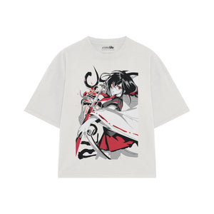 Playera streetwear premium de anime y gaming ExtraLife MX, corte boxy oversized drop shoulder heavyweight en color Deep Black y Off-White, moda urbana mexicana de culto.