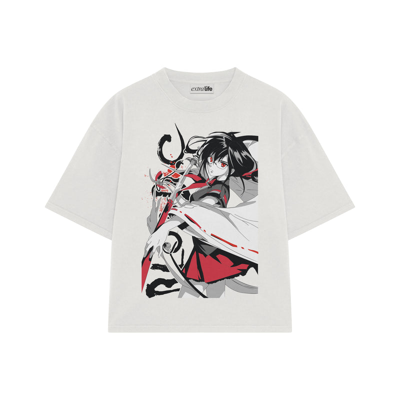 Playera streetwear premium de anime y gaming ExtraLife MX, corte boxy oversized drop shoulder heavyweight en color Deep Black y Off-White, moda urbana mexicana de culto.