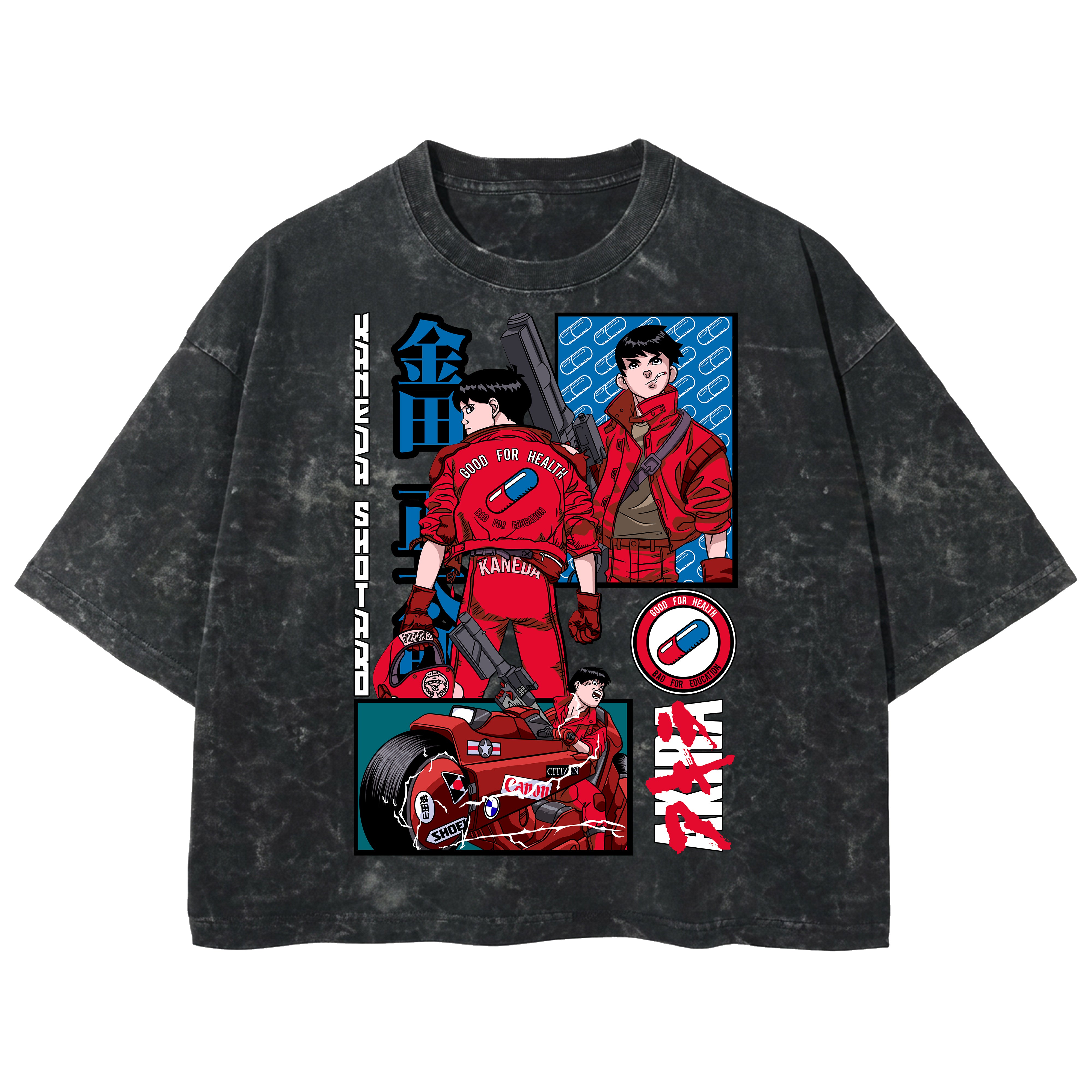 Playera streetwear premium de anime y gaming ExtraLife MX, corte boxy deluxe mineral wash heavyweight en color Acid Wash, moda urbana mexicana de culto.