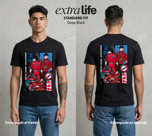 Neo Tokyo | Moto Roja del Futuro #04818 - Playera Standard Fit | Deep Black - Foto en modelo