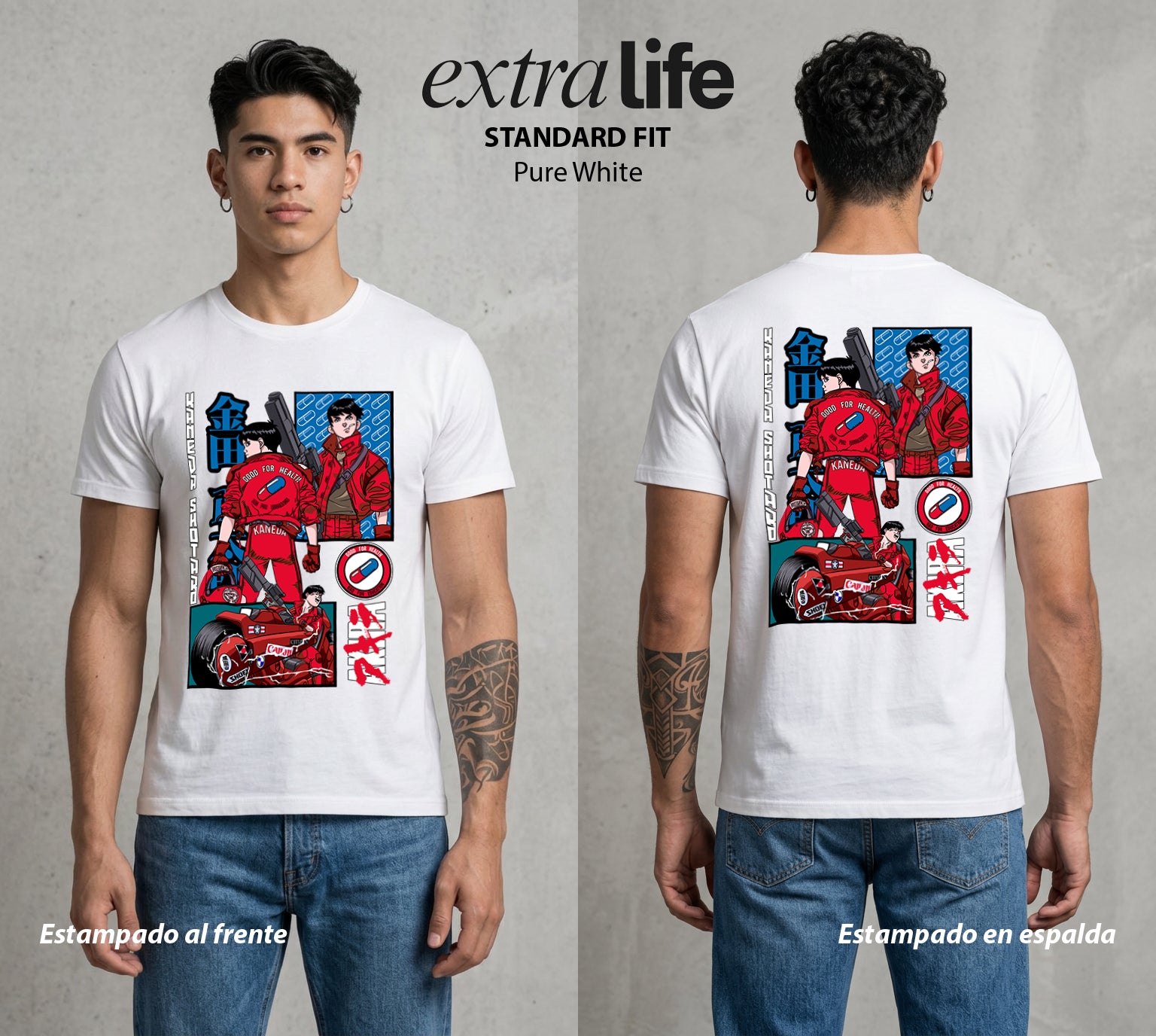 Neo Tokyo | Moto Roja del Futuro #04818 - Playera Standard Fit | Pure White - Foto en modelo