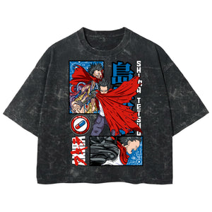 Playera streetwear premium de anime y gaming ExtraLife MX, corte boxy deluxe mineral wash heavyweight en color Acid Wash, moda urbana mexicana de culto.