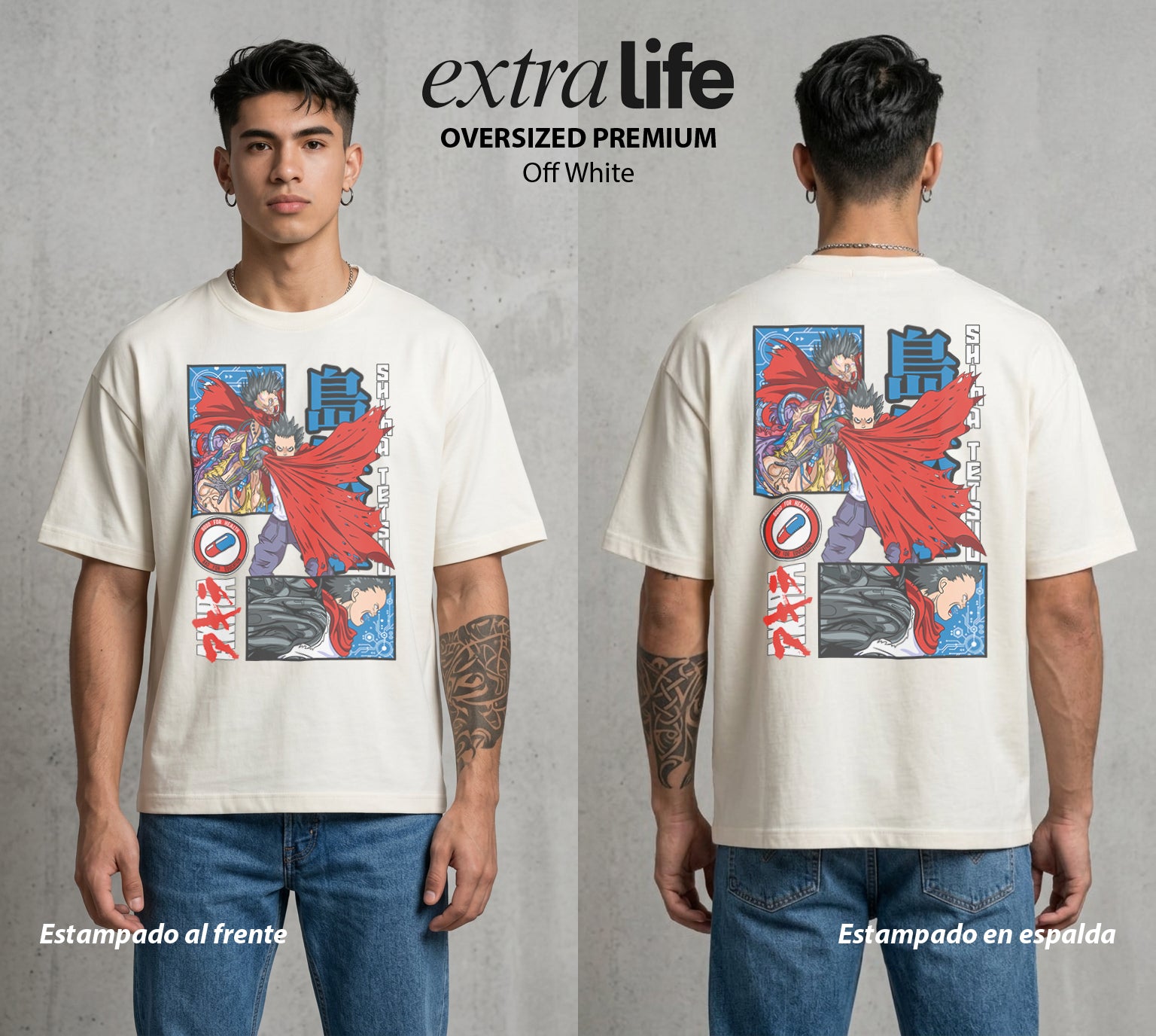 Neo Tokyo | El Poder sin Control II #04819 - Playera Oversized Premium | Off White - Foto en modelo