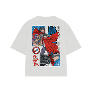 Playera streetwear premium de anime y gaming ExtraLife MX, corte boxy oversized drop shoulder heavyweight en color Deep Black y Off-White, moda urbana mexicana de culto.
