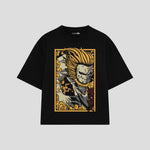 Playera streetwear premium de anime y gaming ExtraLife MX, corte boxy oversized drop shoulder heavyweight en color Deep Black y Off-White, moda urbana mexicana de culto.