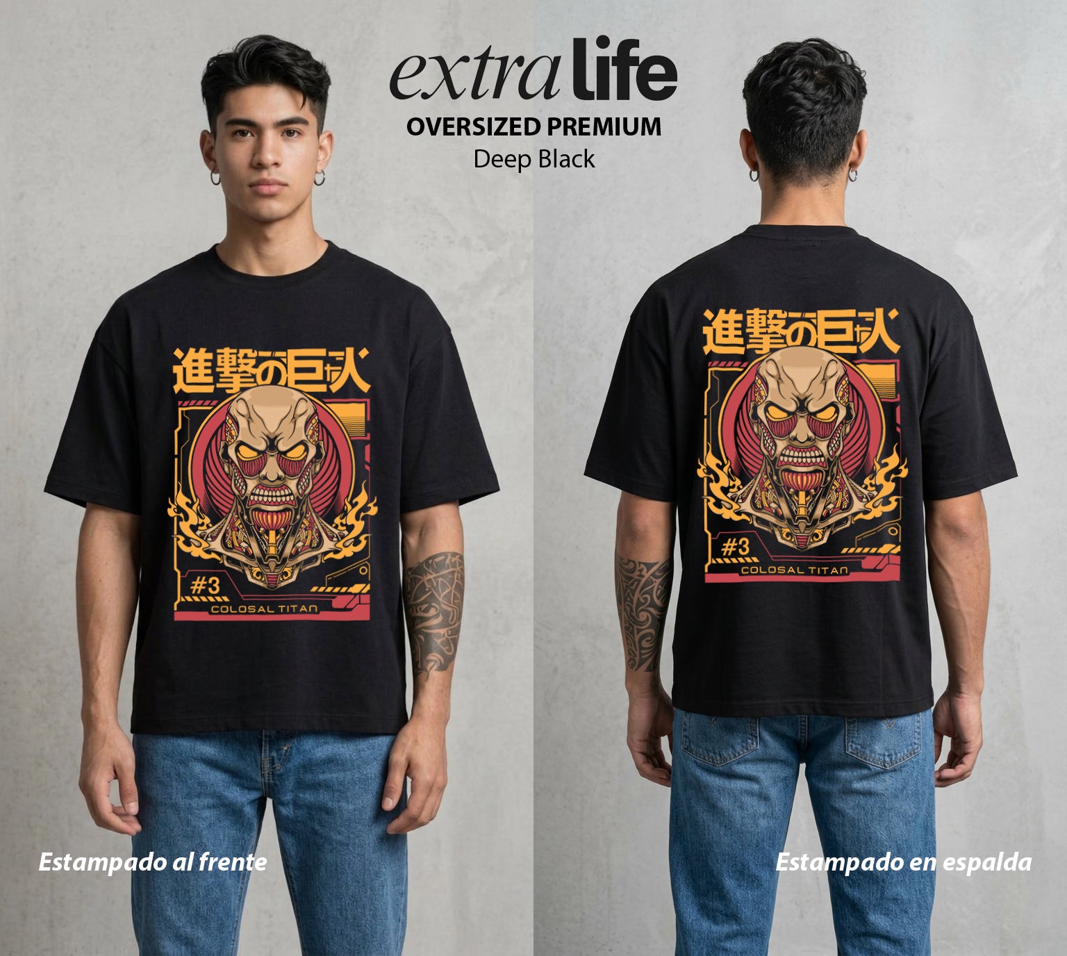 Mas Alla del Muro | Ataque a los Titanes XI #04836 - Playera Oversized Premium | Deep Black - Foto en modelo