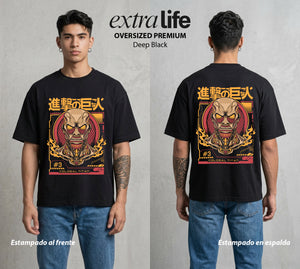 Mas Alla del Muro | Ataque a los Titanes XI #04836 - Playera Oversized Premium | Deep Black - Foto en modelo
