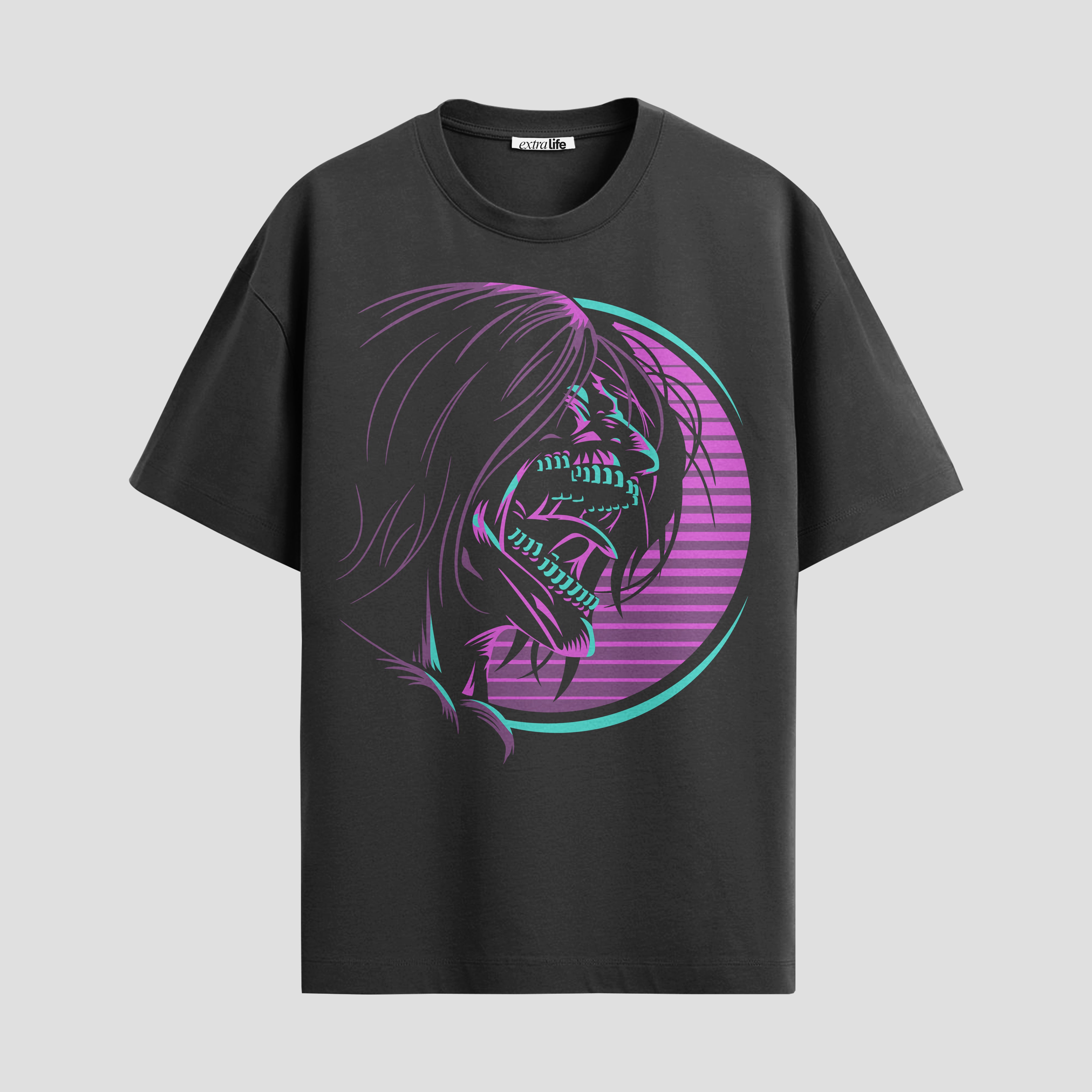 Playera urbana de anime y gaming ExtraLife MX, corte Standard Fit unisex ligero y transpirable en color Deep Black y Pure White, ropa de uso diario para gym y casual.
