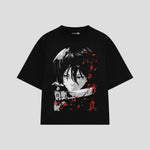 Playera streetwear premium de anime y gaming ExtraLife MX, corte boxy oversized drop shoulder heavyweight en color Deep Black y Off-White, moda urbana mexicana de culto.