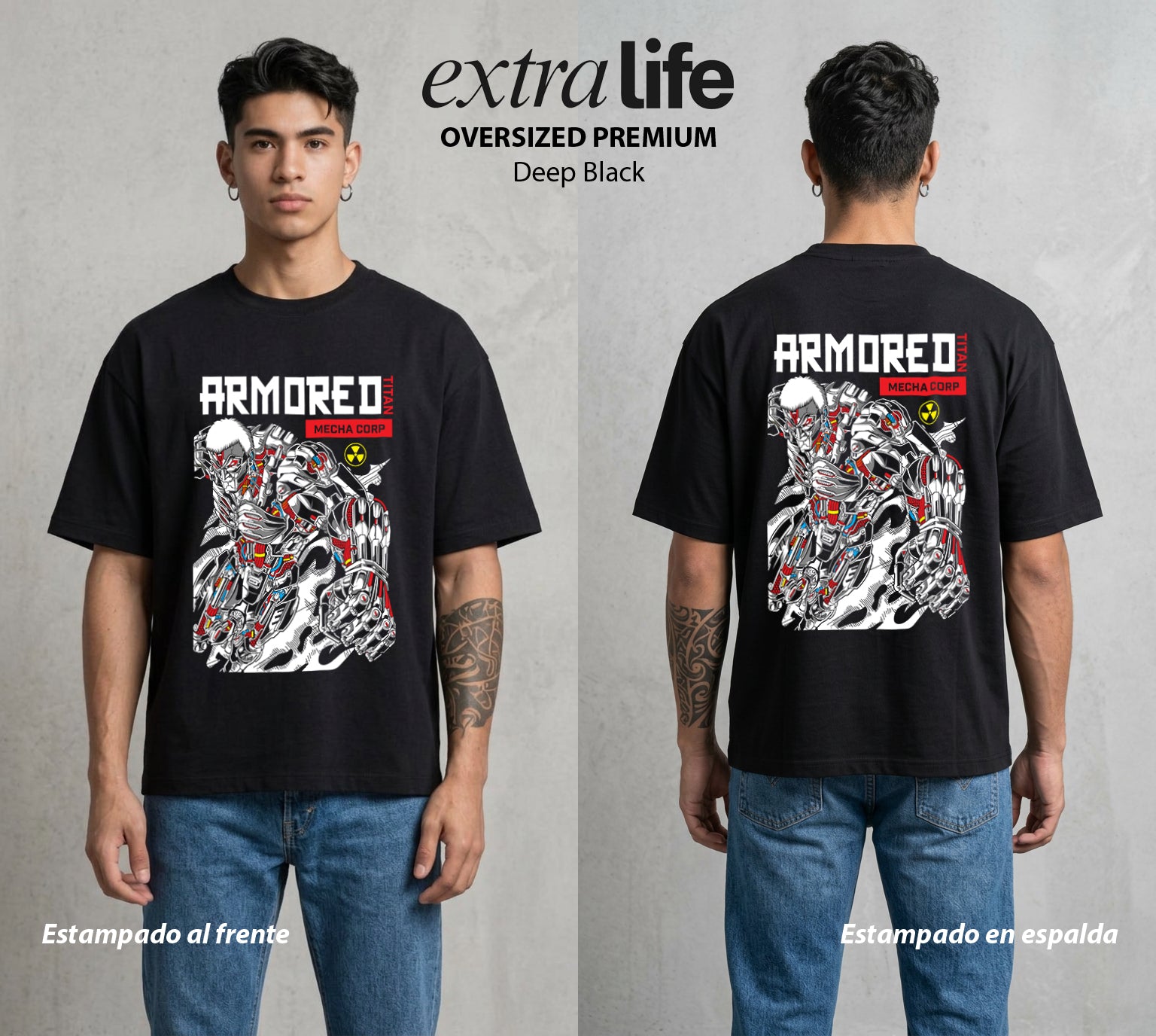 Mas Alla del Muro | Ataque a los Titanes XV #04840 - Playera Oversized Premium | Deep Black - Foto en modelo