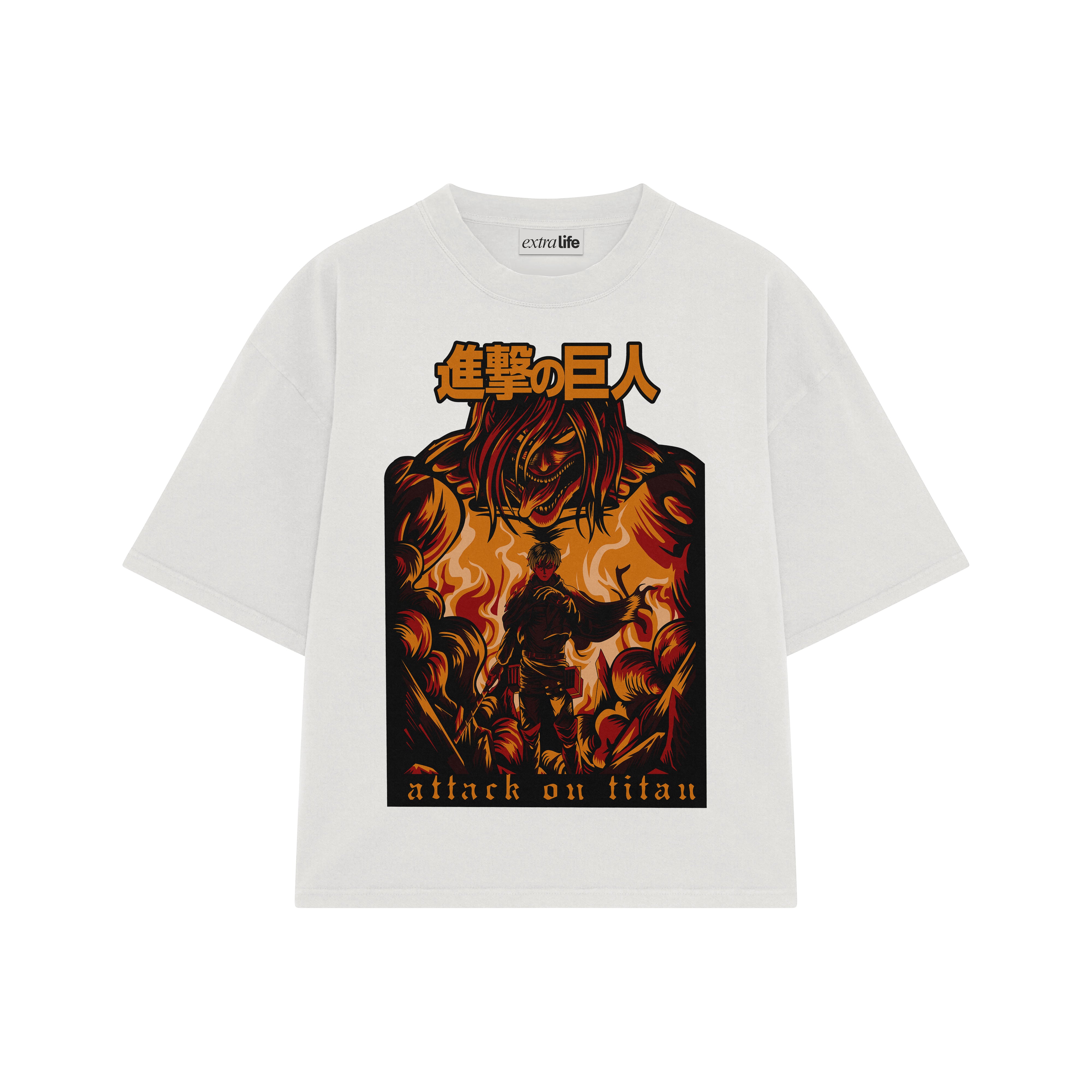 Playera streetwear premium de anime y gaming ExtraLife MX, corte boxy oversized drop shoulder heavyweight en color Deep Black y Off-White, moda urbana mexicana de culto.