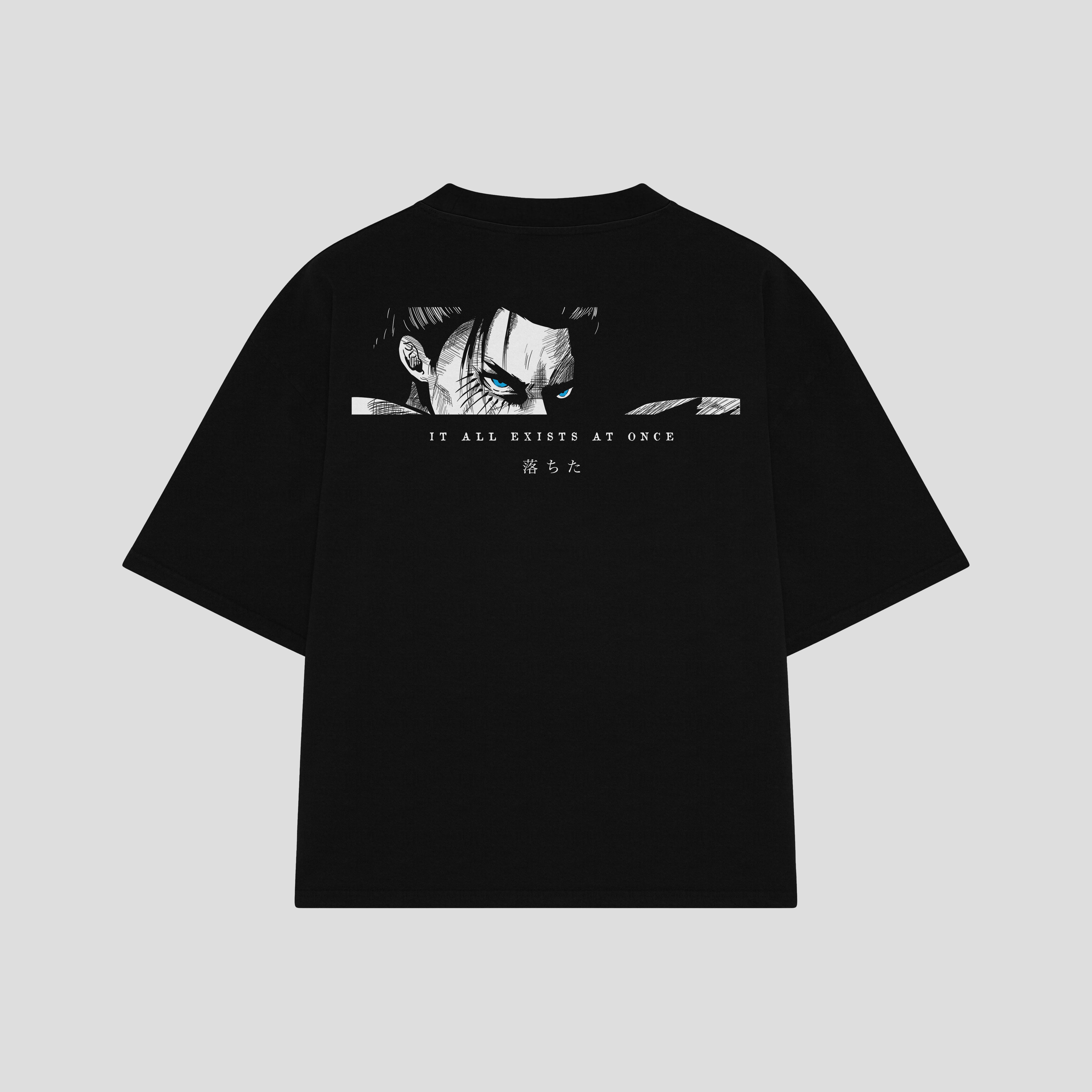 Playera streetwear premium de anime y gaming ExtraLife MX, corte boxy oversized drop shoulder heavyweight en color Deep Black y Off-White, moda urbana mexicana de culto.