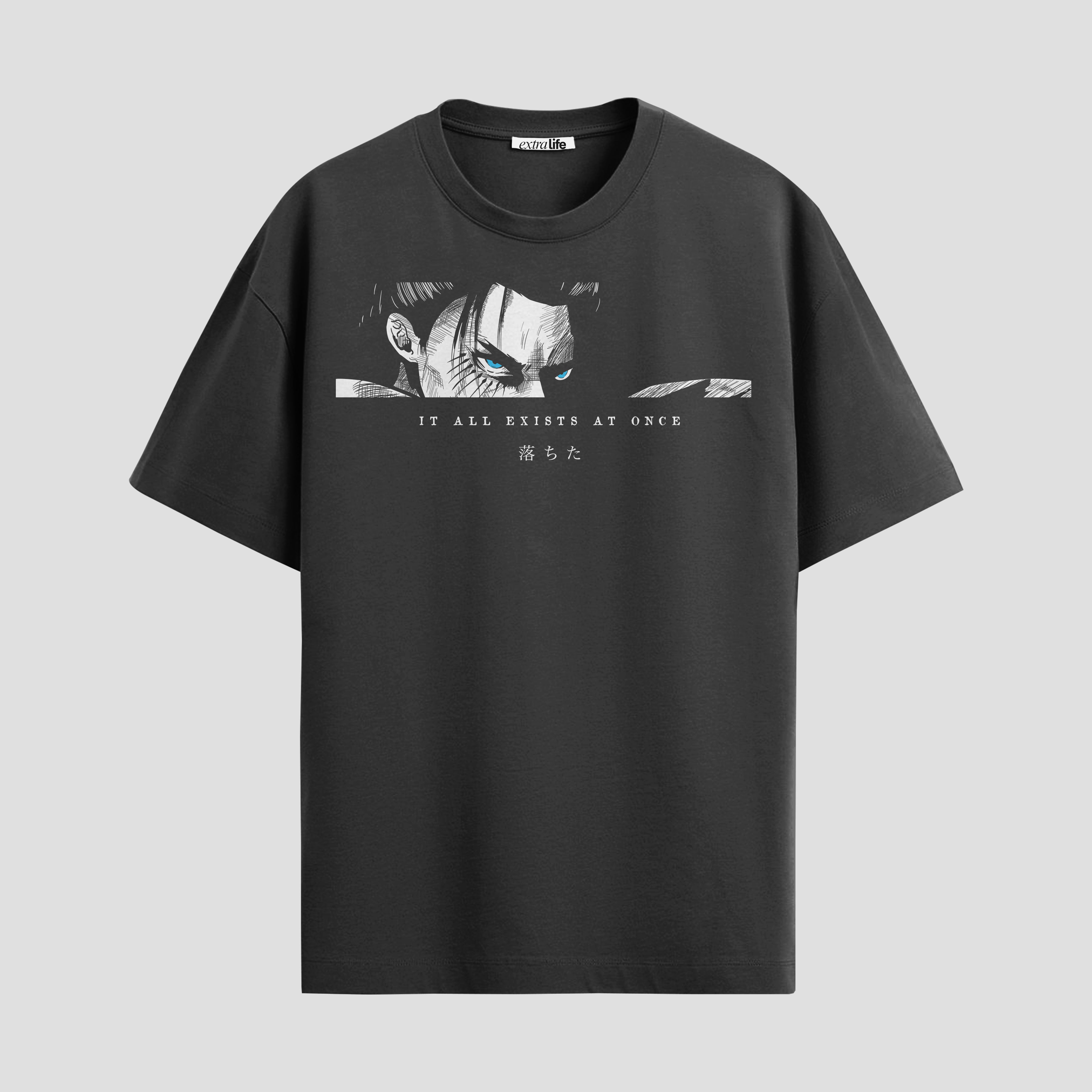 Playera urbana de anime y gaming ExtraLife MX, corte Standard Fit unisex ligero y transpirable en color Deep Black y Pure White, ropa de uso diario para gym y casual.