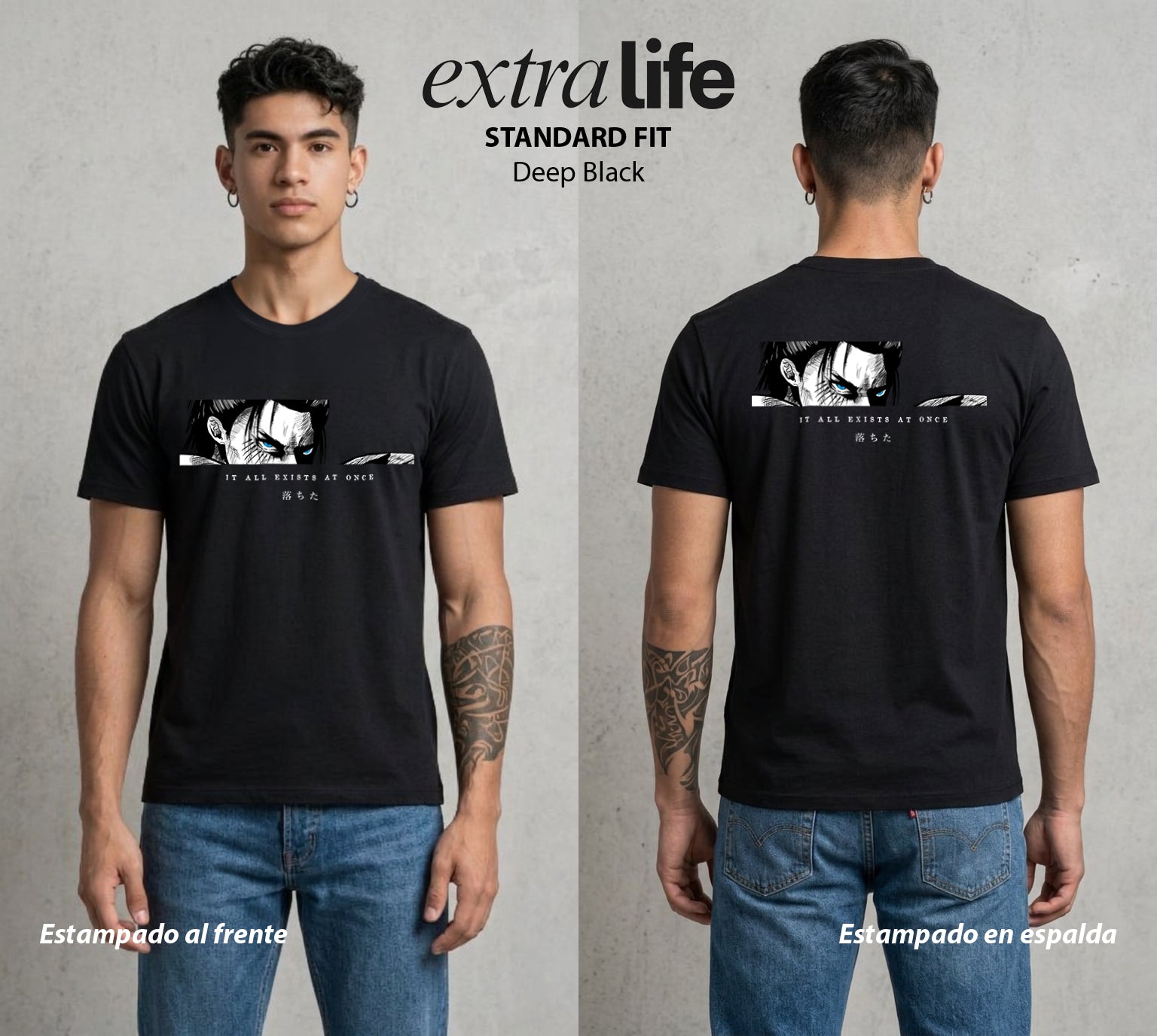 Mas Alla del Muro | Attack On Titan Eren Fallen #04847 - Playera Standard Fit | Deep Black - Foto en modelo