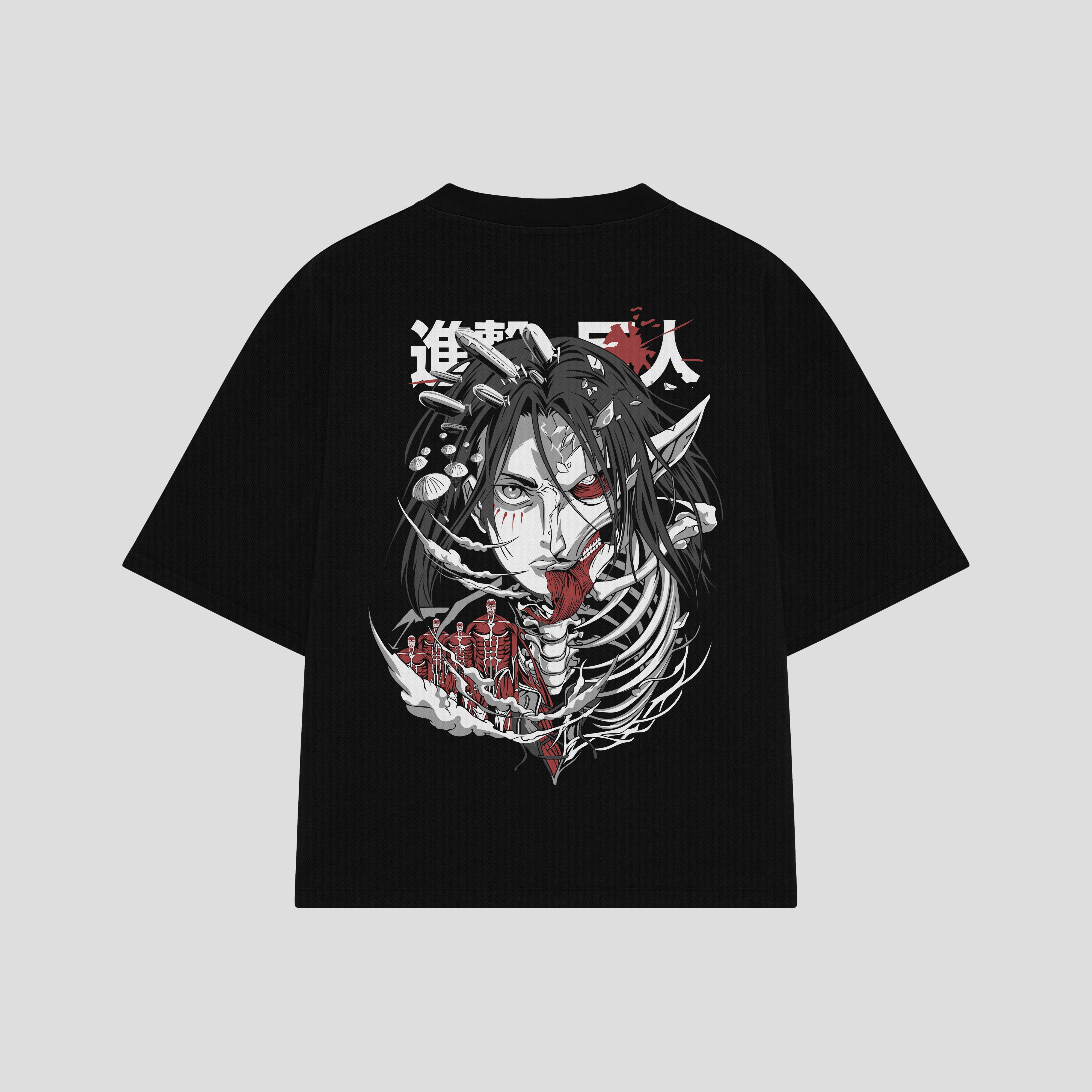 Playera streetwear premium de anime y gaming ExtraLife MX, corte boxy oversized drop shoulder heavyweight en color Deep Black y Off-White, moda urbana mexicana de culto.