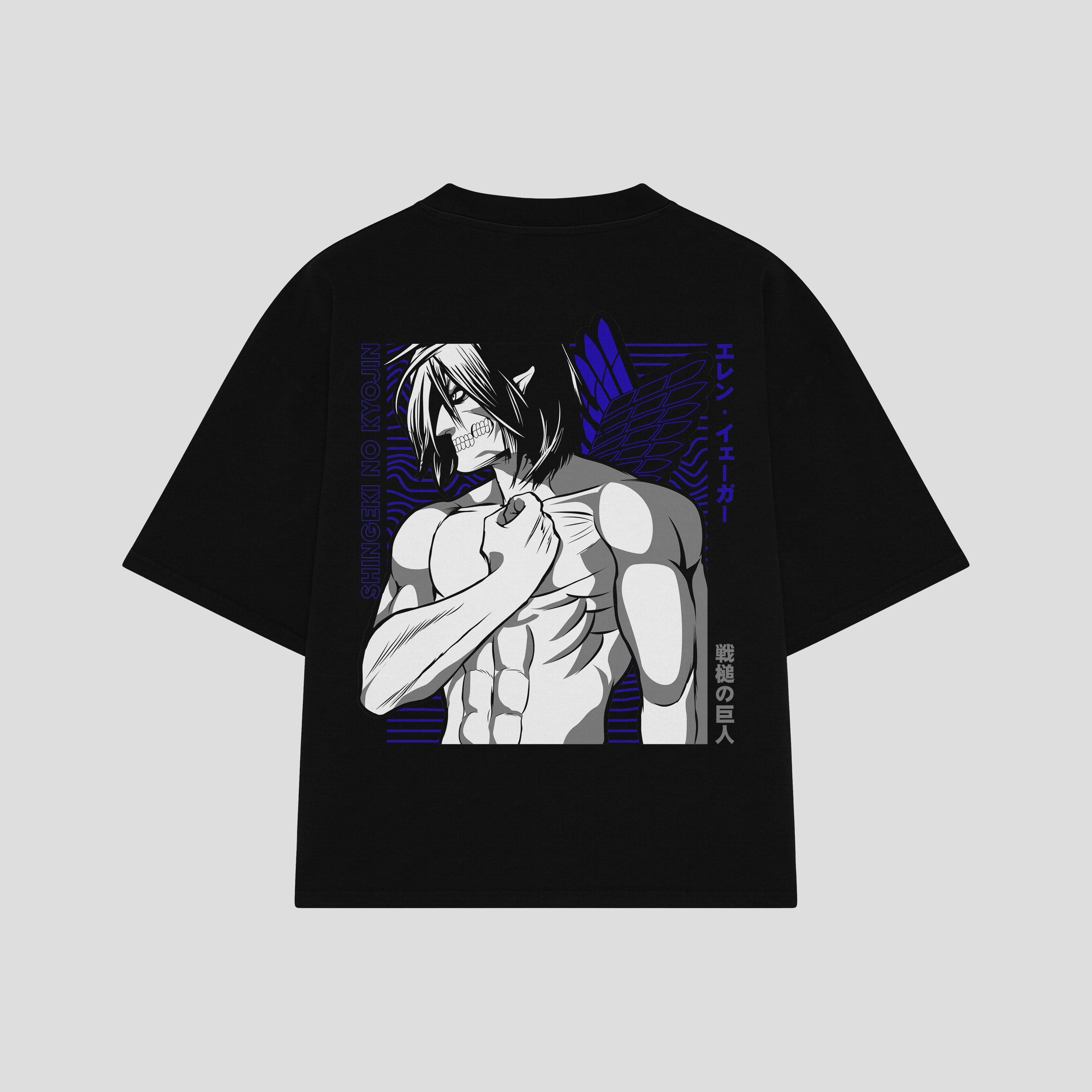Playera streetwear premium de anime y gaming ExtraLife MX, corte boxy oversized drop shoulder heavyweight en color Deep Black y Off-White, moda urbana mexicana de culto.