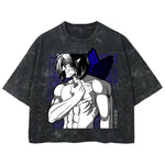 Playera streetwear premium de anime y gaming ExtraLife MX, corte boxy deluxe mineral wash heavyweight en color Acid Wash, moda urbana mexicana de culto.