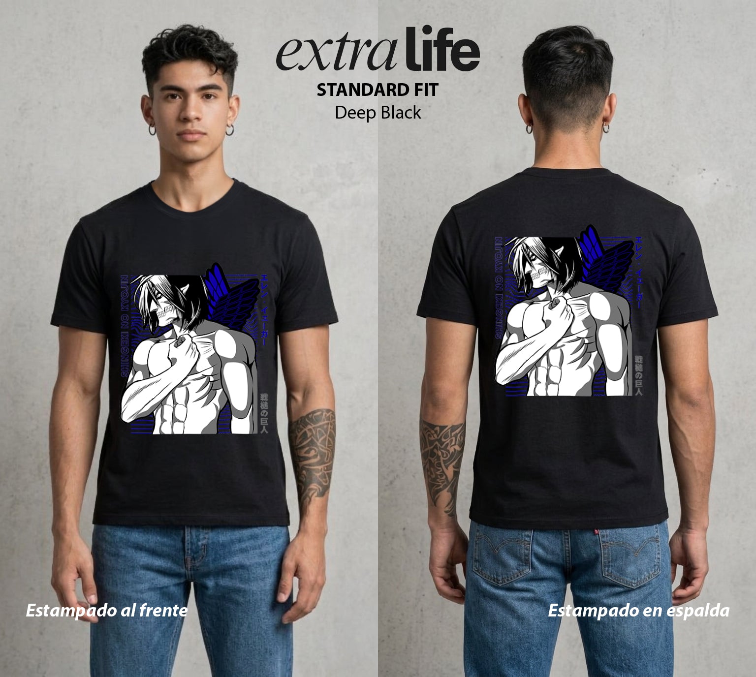 Mas Alla del Muro | Attack On Titan Eren Titan #04852 - Playera Standard Fit | Deep Black - Foto en modelo