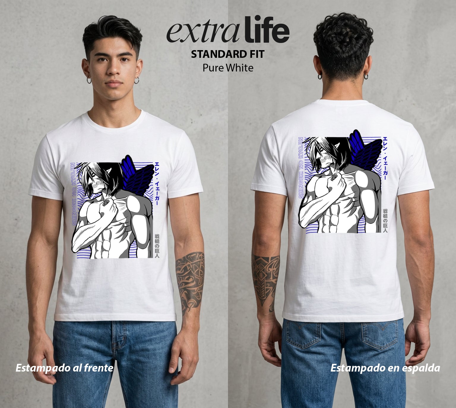 Mas Alla del Muro | Attack On Titan Eren Titan #04852 - Playera Standard Fit | Pure White - Foto en modelo