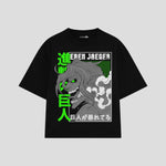 Playera streetwear premium de anime y gaming ExtraLife MX, corte boxy oversized drop shoulder heavyweight en color Deep Black y Off-White, moda urbana mexicana de culto.
