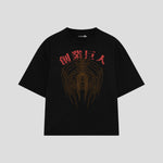 Playera streetwear premium de anime y gaming ExtraLife MX, corte boxy oversized drop shoulder heavyweight en color Deep Black y Off-White, moda urbana mexicana de culto.