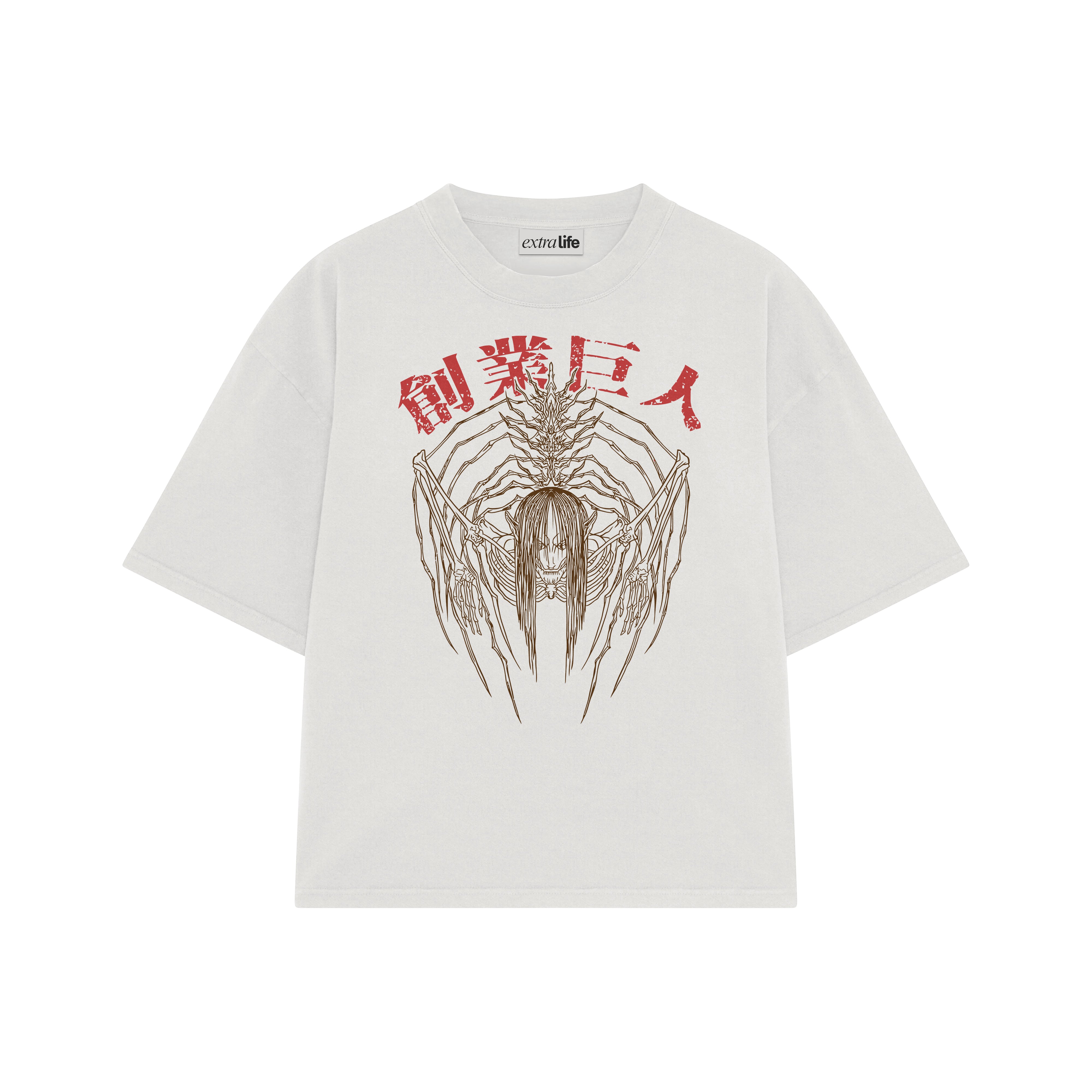 Playera streetwear premium de anime y gaming ExtraLife MX, corte boxy oversized drop shoulder heavyweight en color Deep Black y Off-White, moda urbana mexicana de culto.