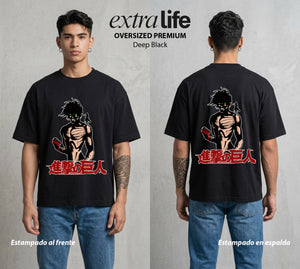 Mas Alla del Muro | El Titán de Ataque II #04857 - Playera Oversized Premium | Deep Black - Foto en modelo