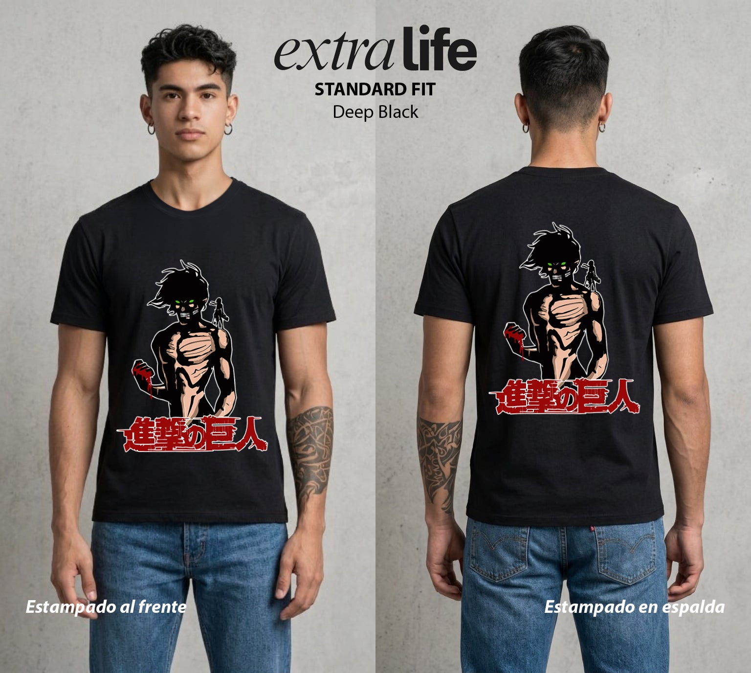 Mas Alla del Muro | El Titán de Ataque II #04857 - Playera Standard Fit | Deep Black - Foto en modelo