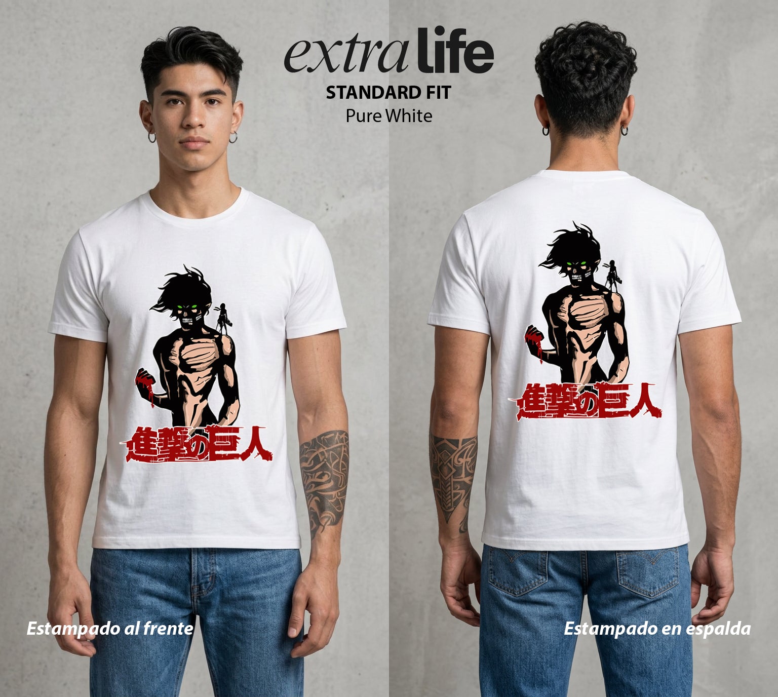 Mas Alla del Muro | El Titán de Ataque II #04857 - Playera Standard Fit | Pure White - Foto en modelo