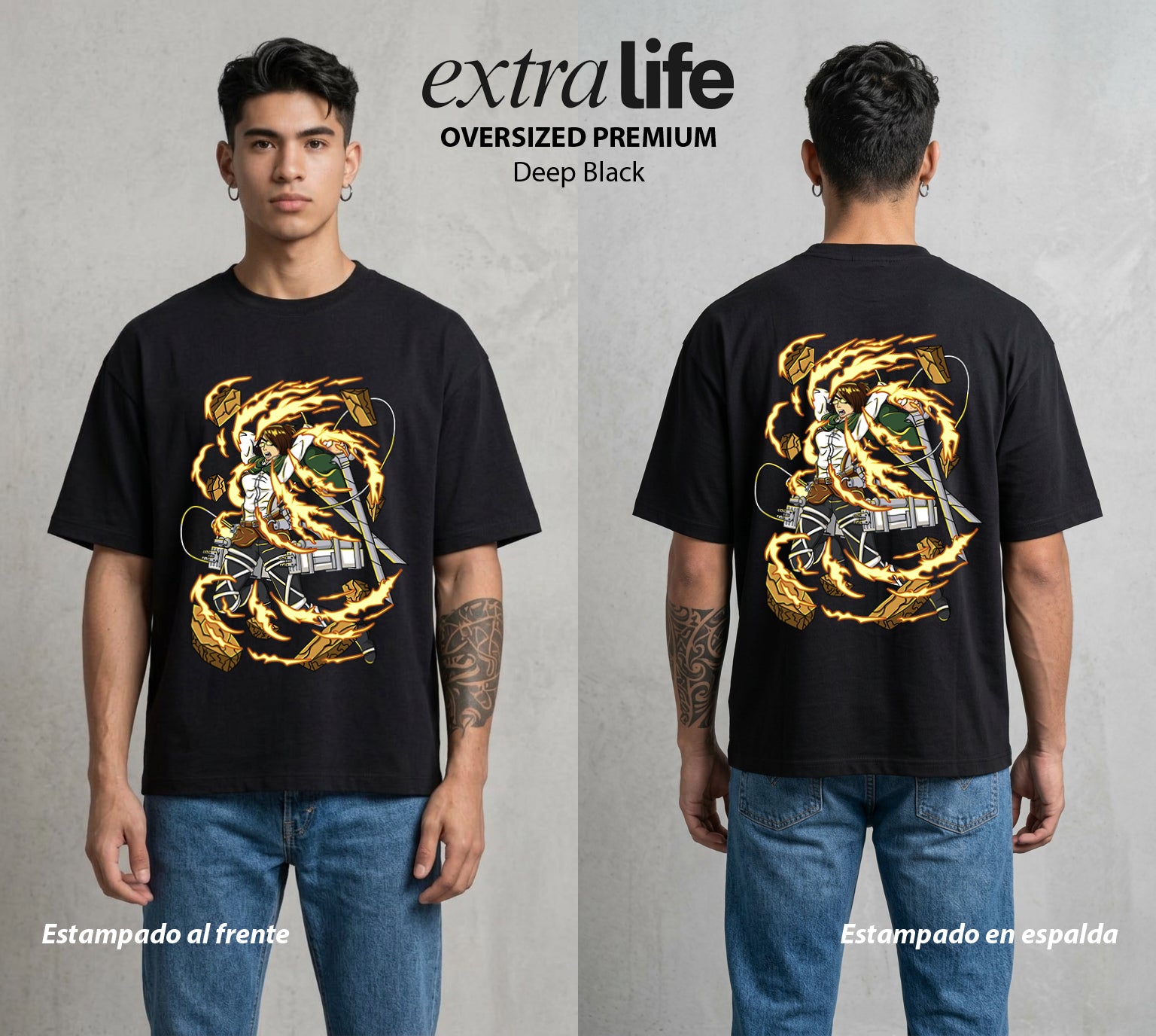 Mas Alla del Muro | La Científica de Titanes II #04860 - Playera Oversized Premium | Deep Black - Foto en modelo